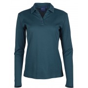 Ladies Victory Plus Long Sleeve Polo (Charcoal) with green logo